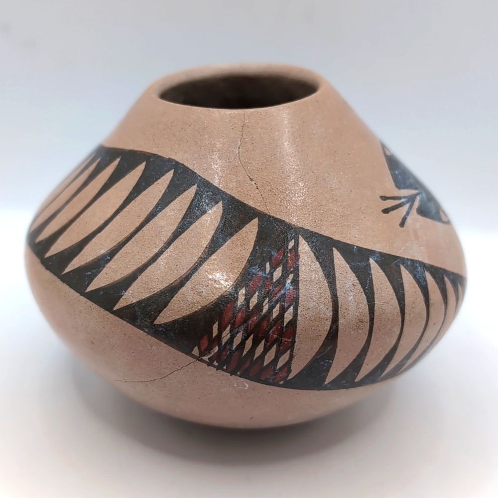 Mata Ortiz Mexico Polychrome Clay Pottery Hand Painted Snake Seed Pot Vase - Picture 5 of 12